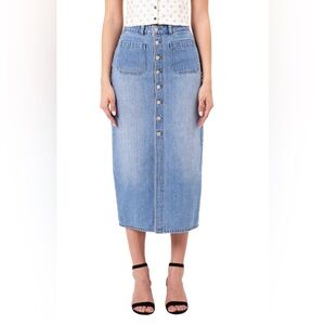 Free People Rolla's Sailor High Rise Denim Button-Front Midi Skirt Size 28